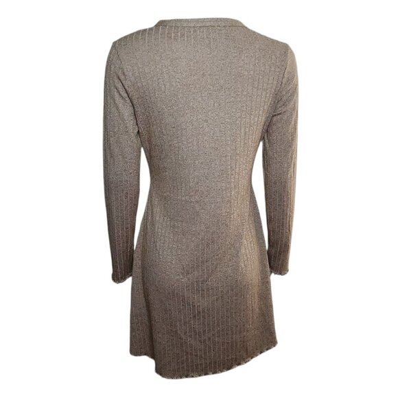 Primark Dress Womens Size 10 Solid All Tan Long Sleeve Ribbed Button Front - Picture 3 of 7